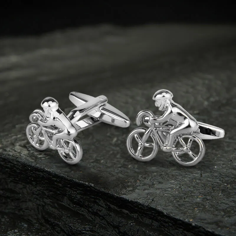 Cycle Track Design Brass Bullet Back Cufflinks