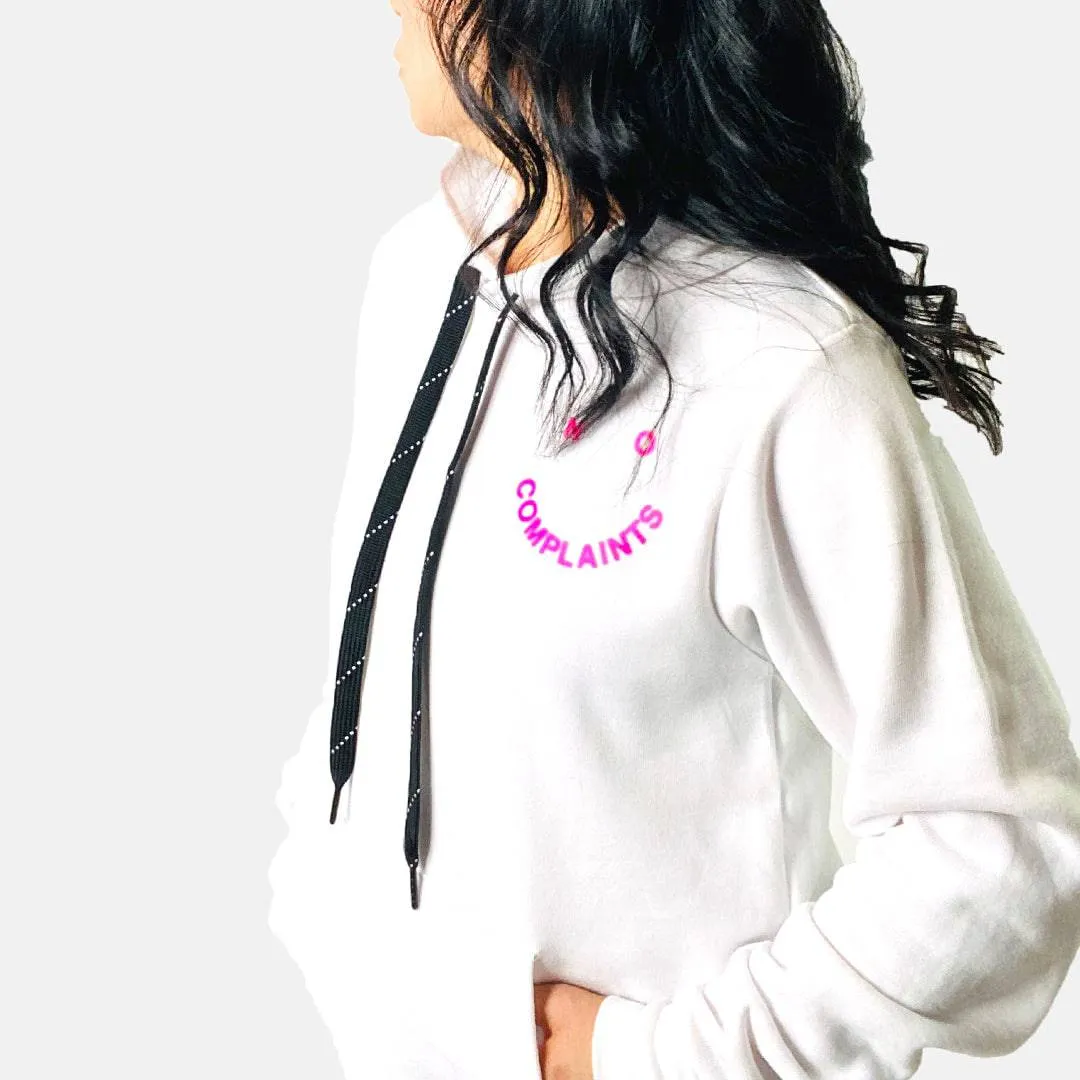 Dean White Hoodie - Neon Pink "No Complaints"