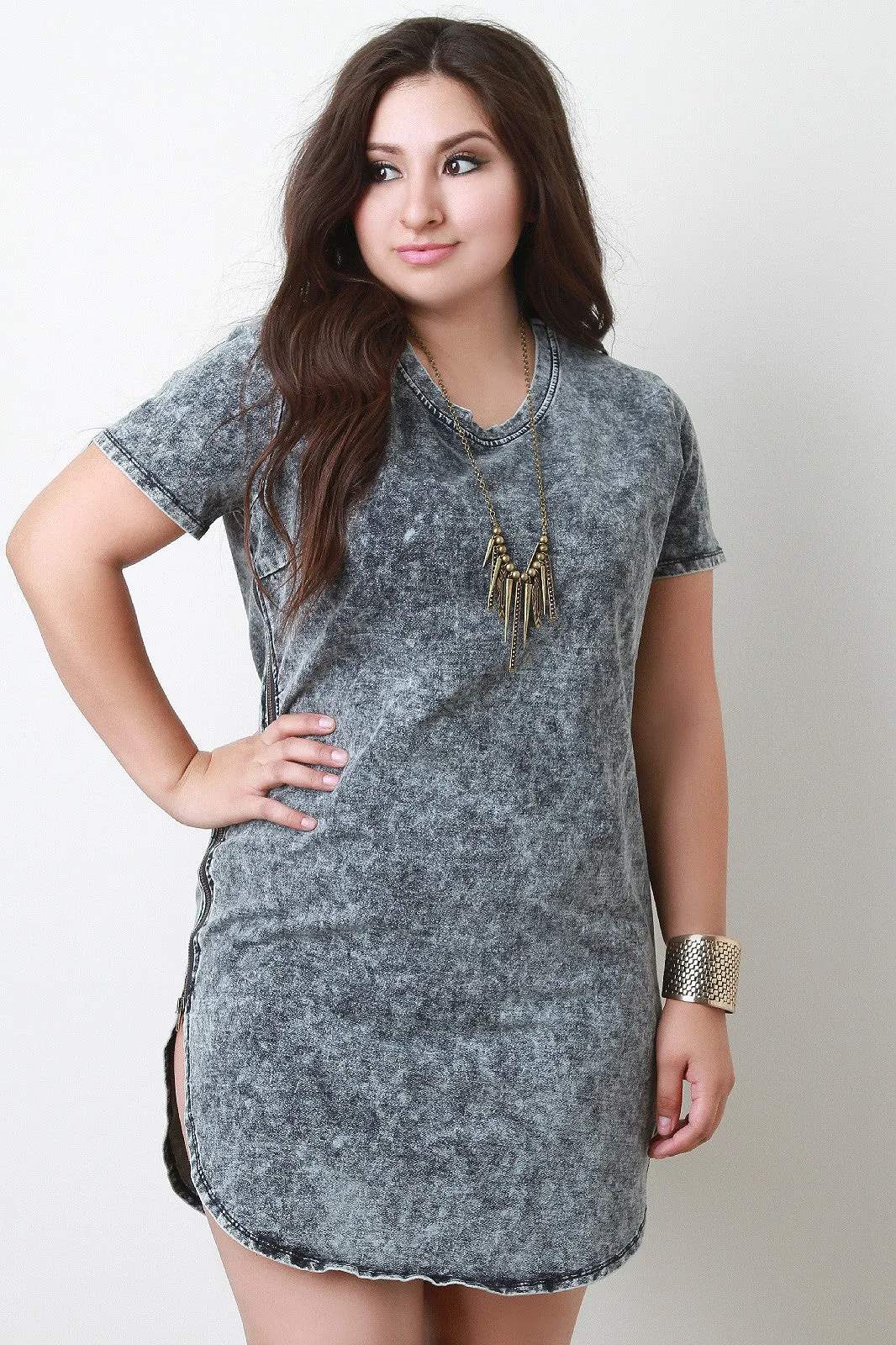 Denim Short Sleeve Tunic T-Shirt Dress