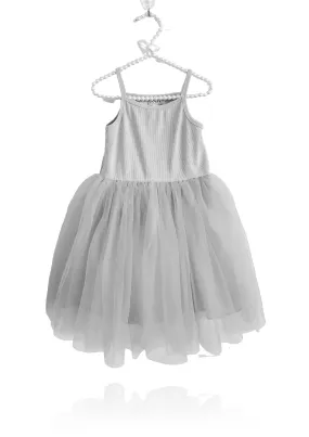 DOLLY by Le Petit Tom ® RIB COTTON TUTU DRESS silver grey