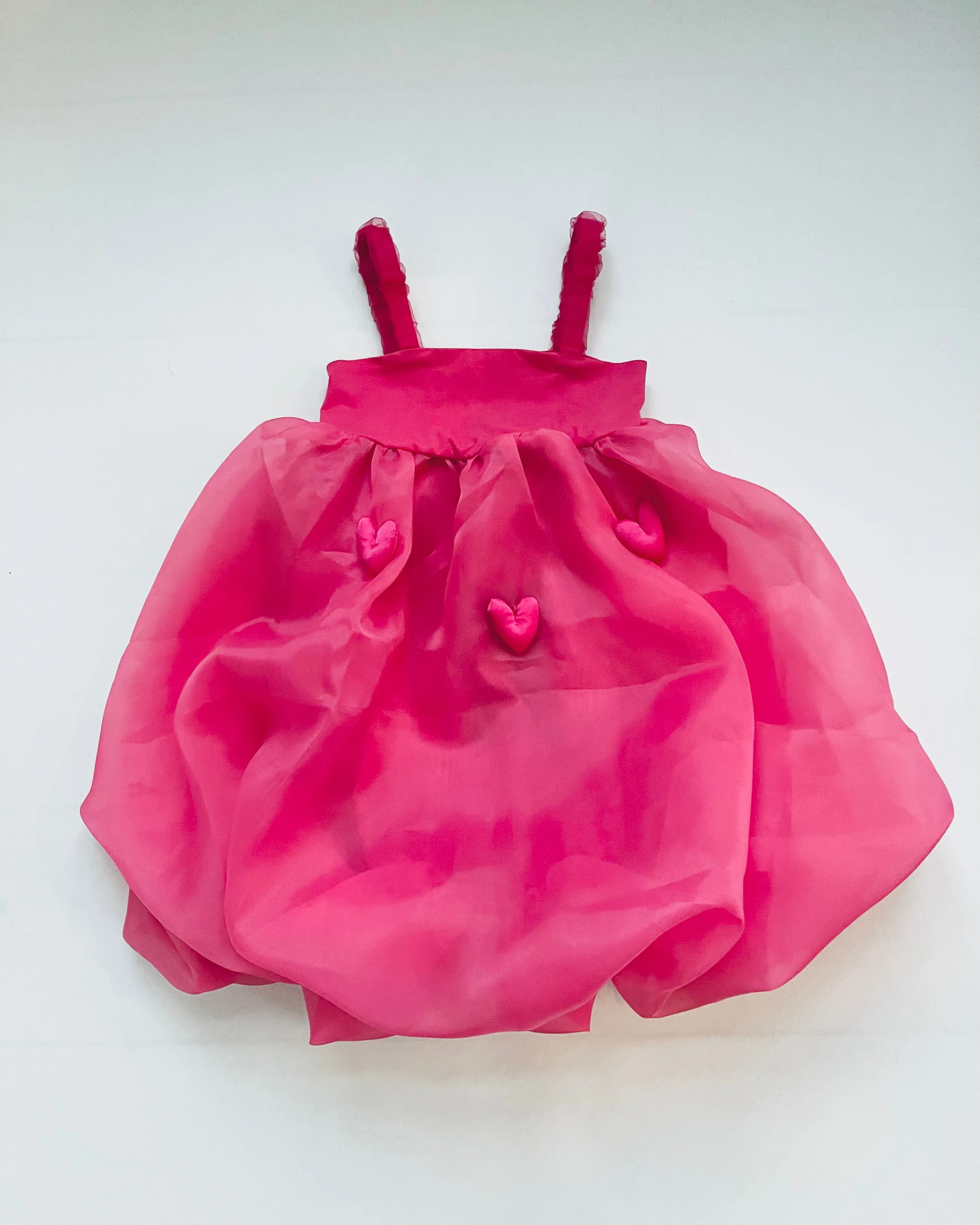 DOLLY WORLD HEART BALLOON ORGANZA DRESS WITH COTTON BODY barbiepink