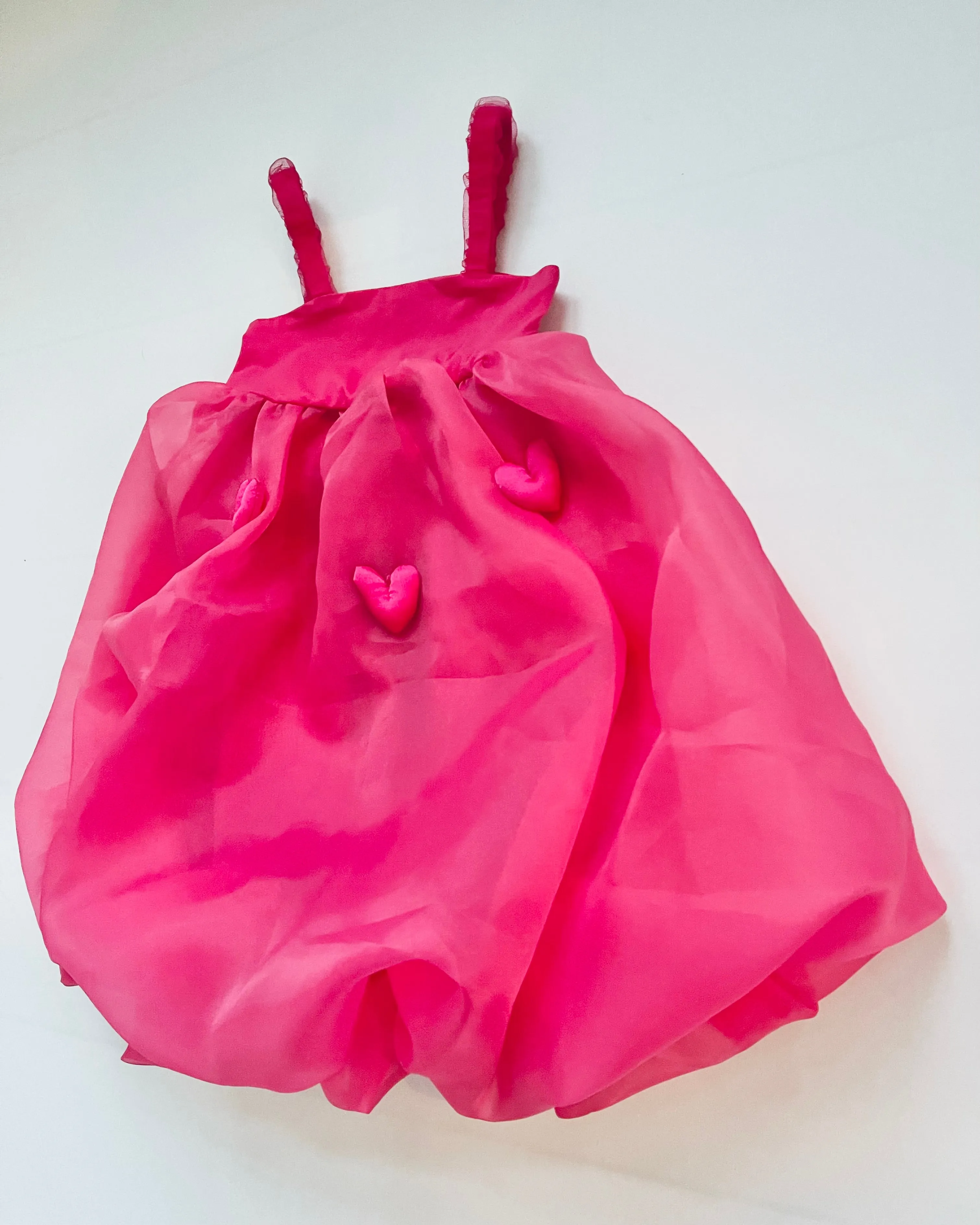 DOLLY WORLD HEART BALLOON ORGANZA DRESS WITH COTTON BODY barbiepink