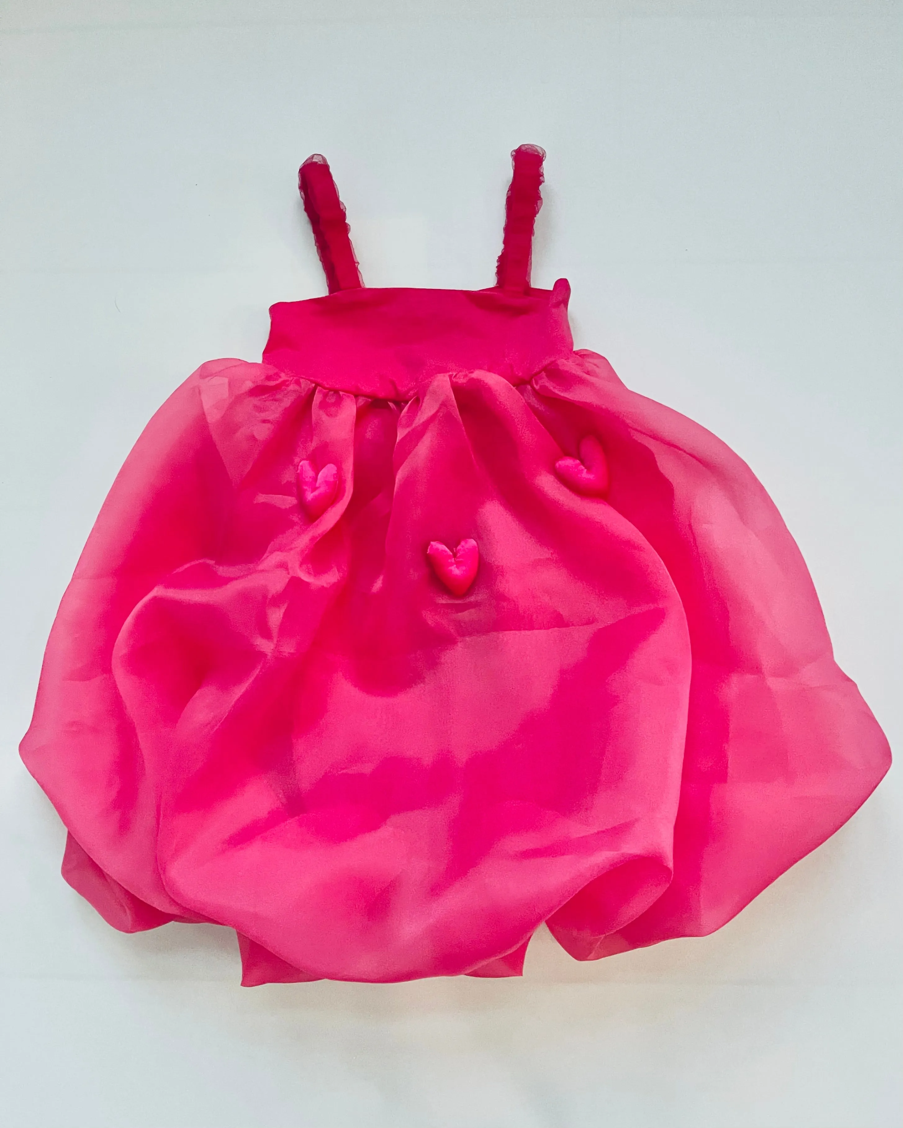 DOLLY WORLD HEART BALLOON ORGANZA DRESS WITH COTTON BODY barbiepink