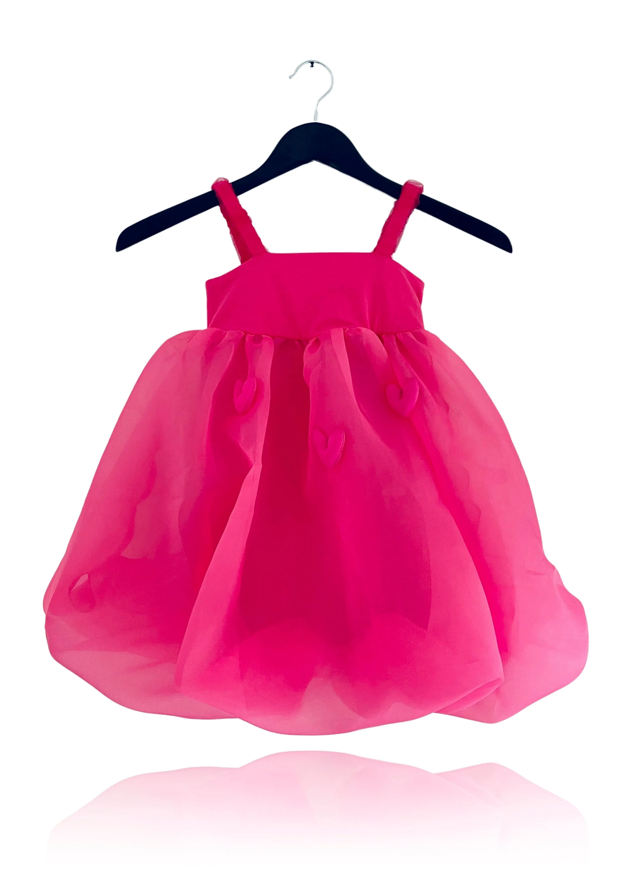 DOLLY WORLD HEART BALLOON ORGANZA DRESS WITH COTTON BODY barbiepink