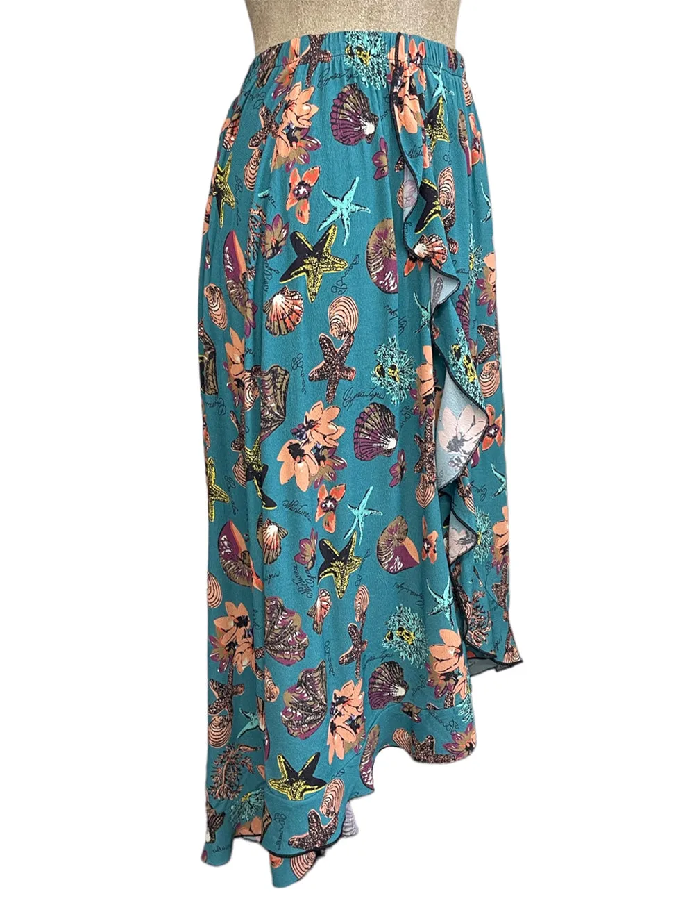 Doris Mayday for Loco Lindo - Teal Star of the Sea Ruffle Faux Wrap Barcelona Skirt