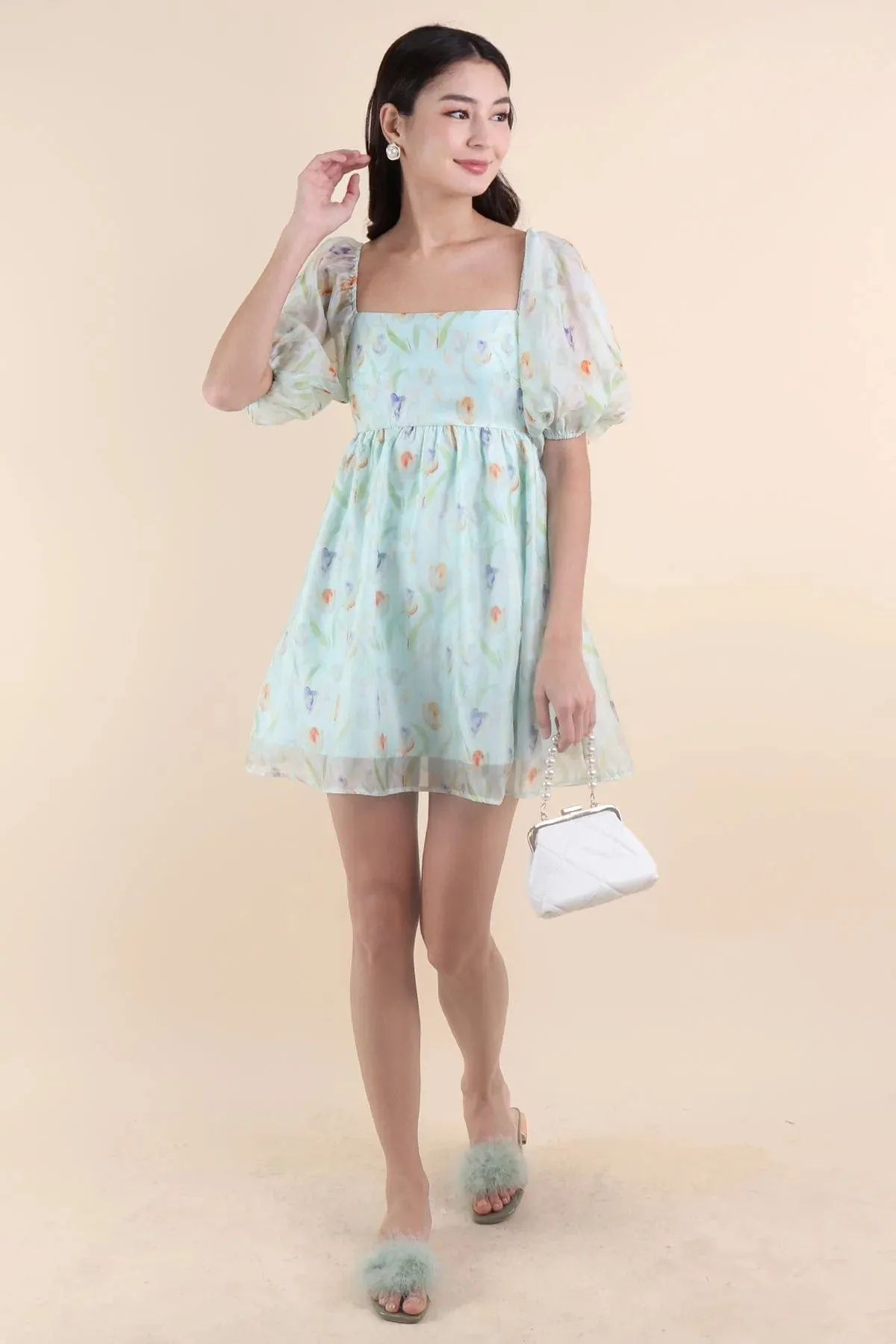 EDEN FLORAL BABYDOLL ROMPER DRESS IN JADE