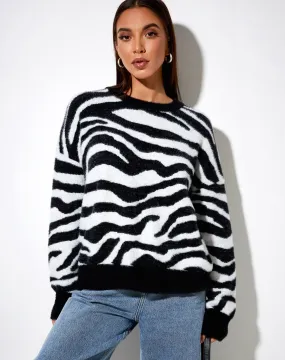 Eleni Jumper in Knit Zebra Black and White