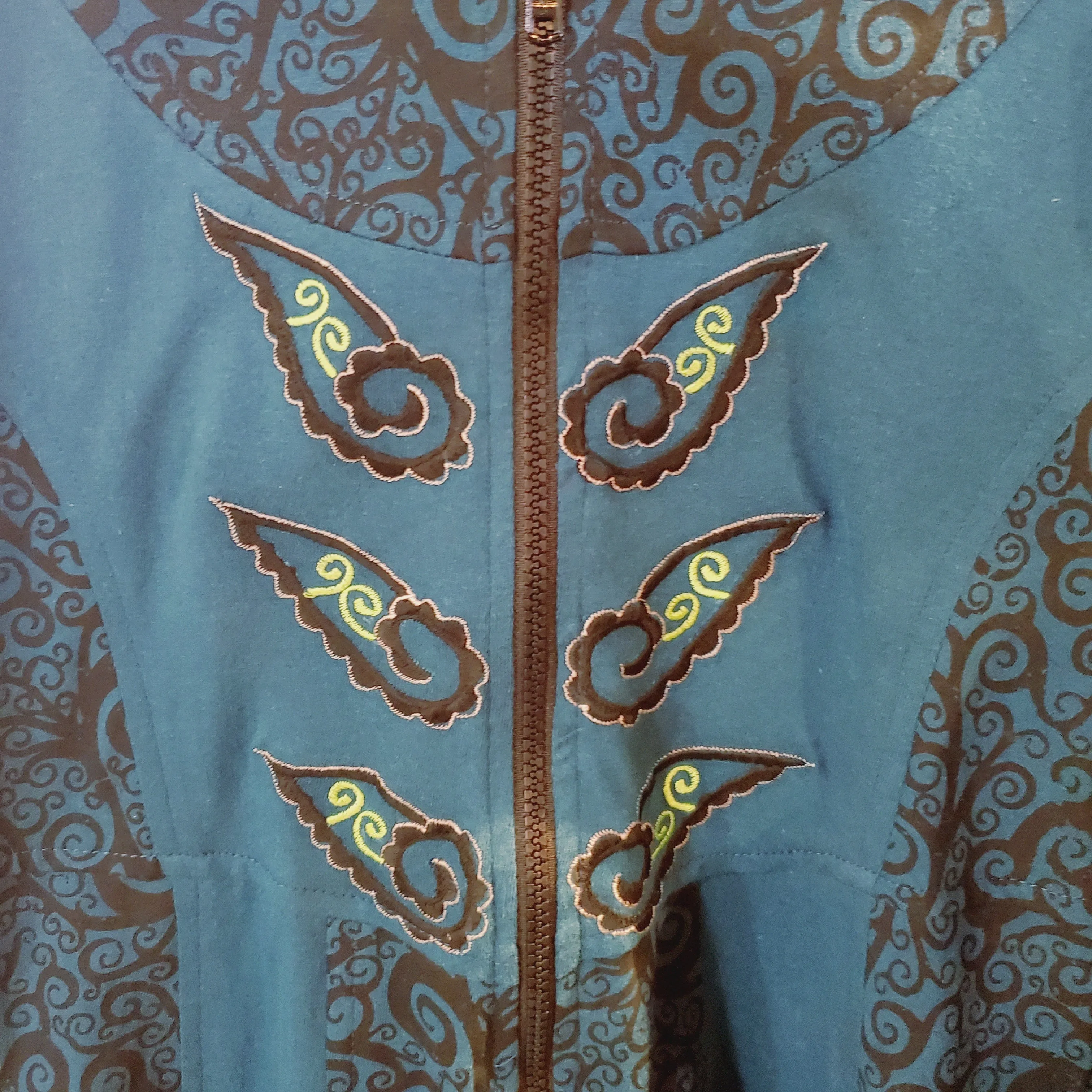 Embroidered Cotton Jersey Tunic Jacket with Hood and Pockets