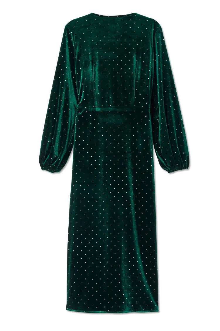 Emerald Velvet Violet Wrap Dress