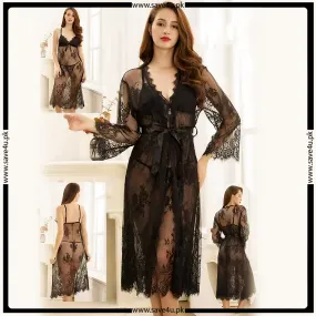 Erotic See Through 3 Pcs Long Nighty