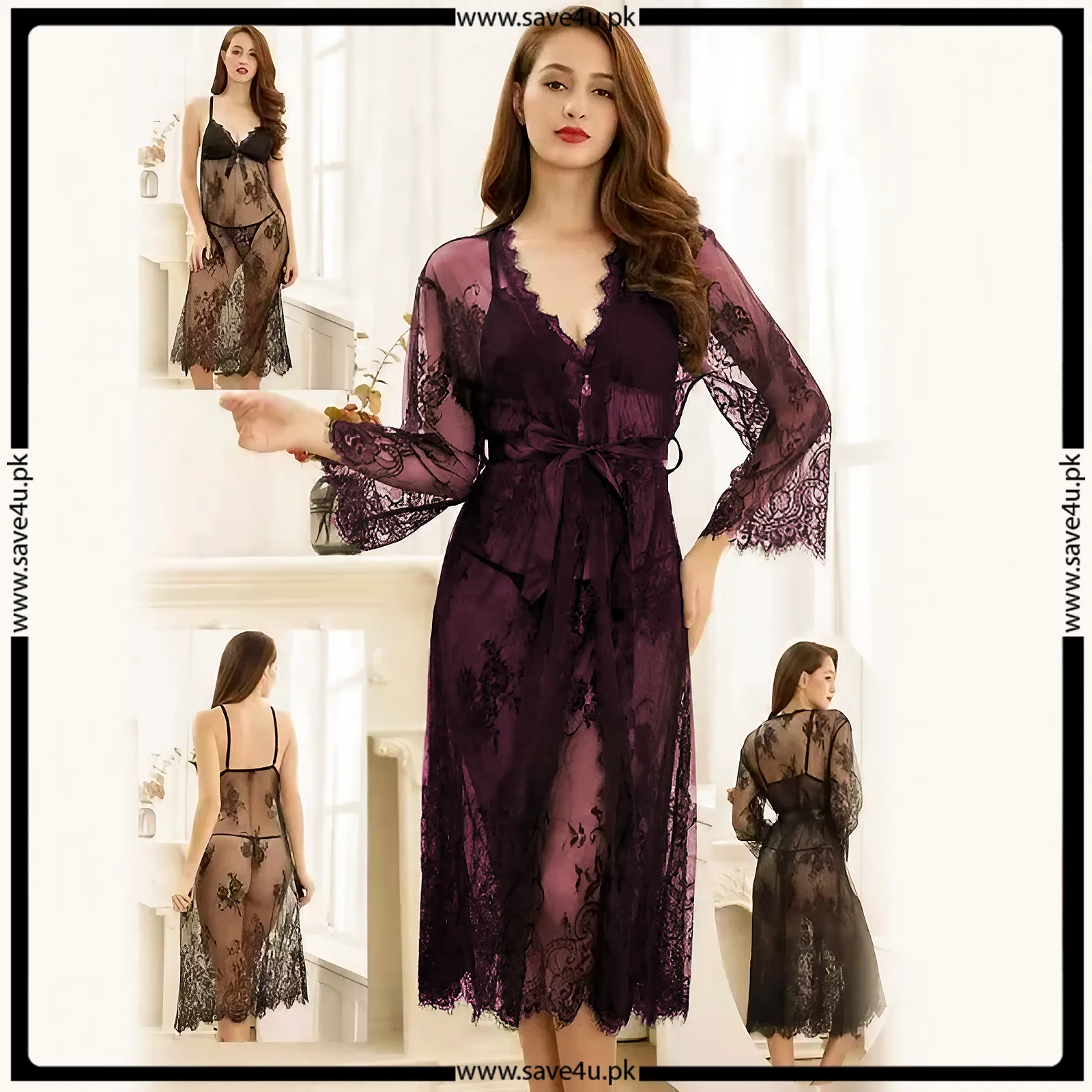 Erotic See Through 3 Pcs Long Nighty