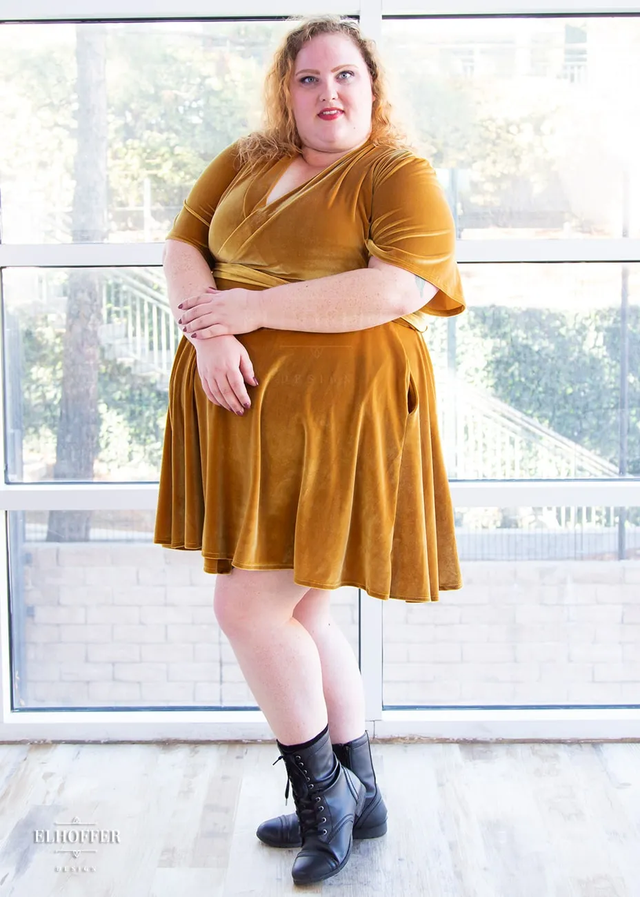 Essential Libra Wrap Dress - Gold Velvet