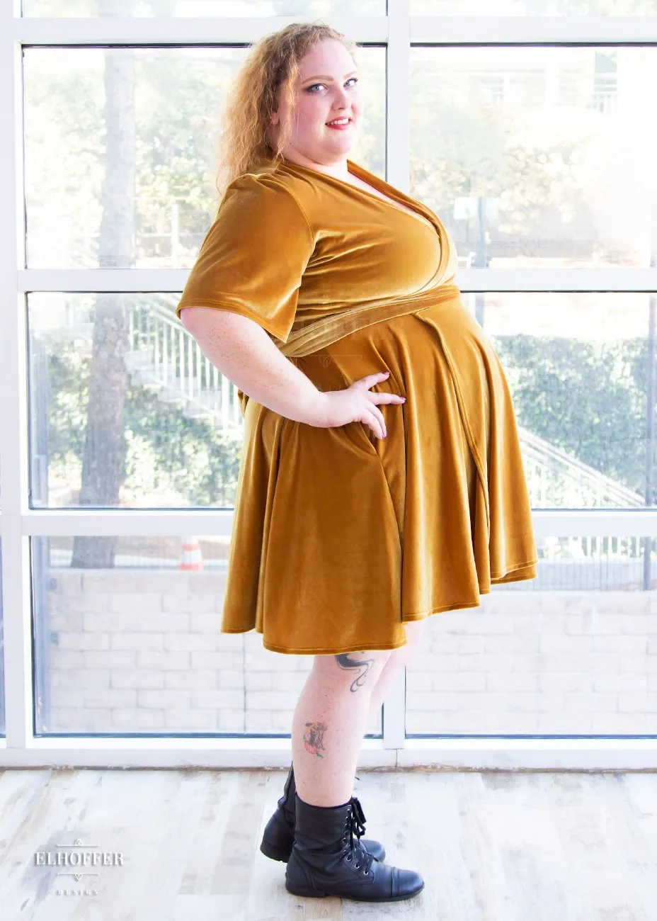 Essential Libra Wrap Dress - Gold Velvet