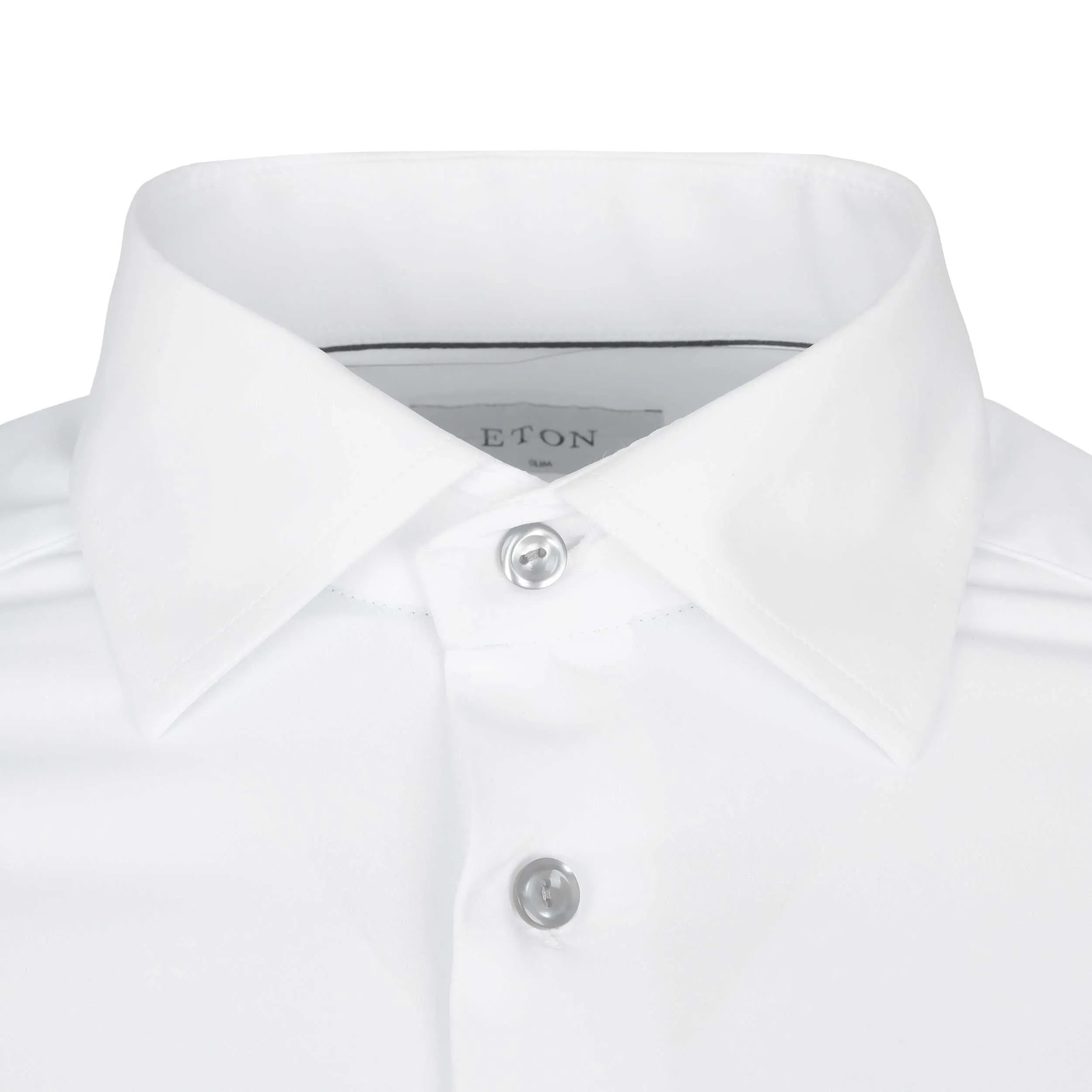 Eton Slim Fit 4 Way Stretch Shirt in White & Silver Buttons