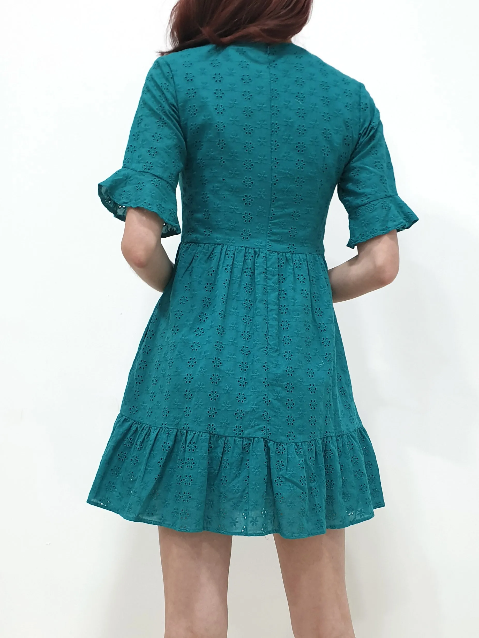 Eyelet Babydoll Dress - Teal (Non-returnable)