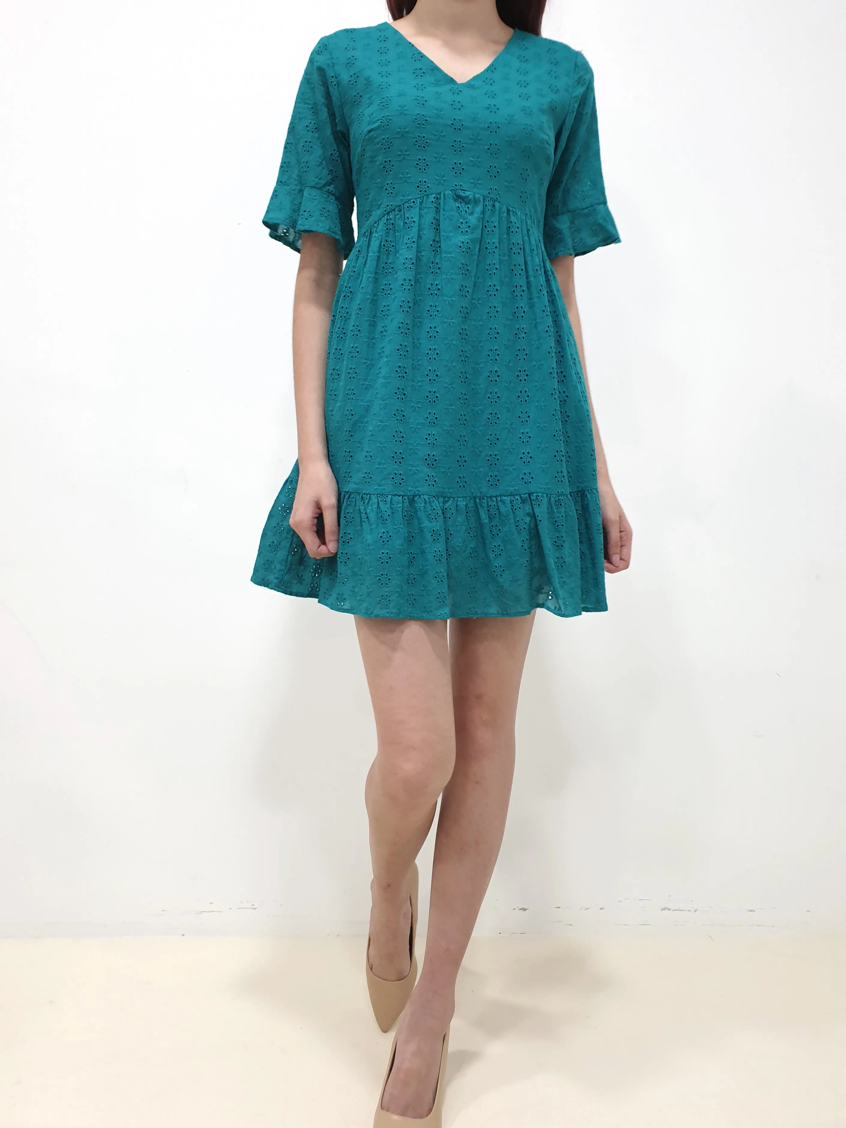 Eyelet Babydoll Dress - Teal (Non-returnable)