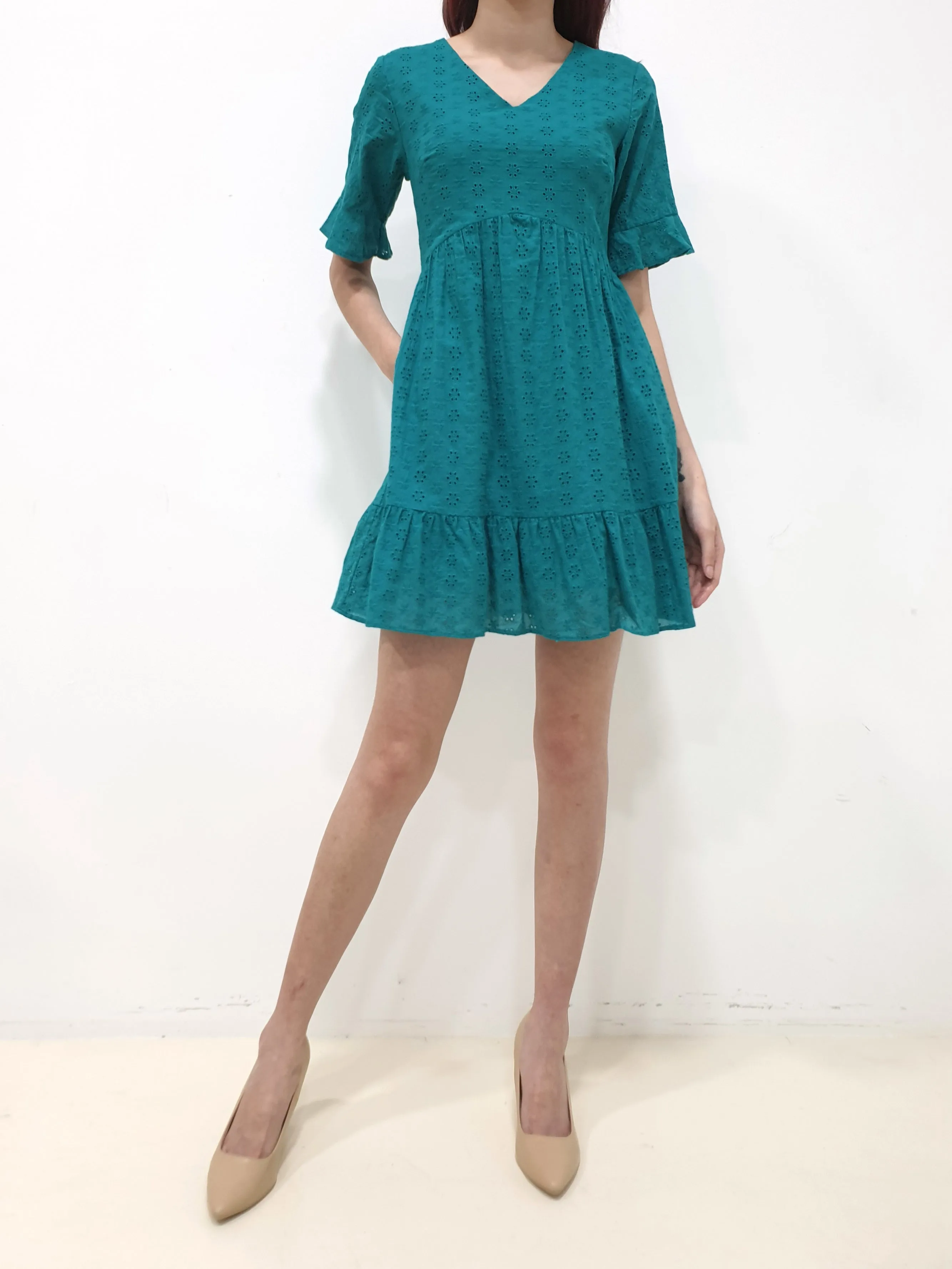 Eyelet Babydoll Dress - Teal (Non-returnable)