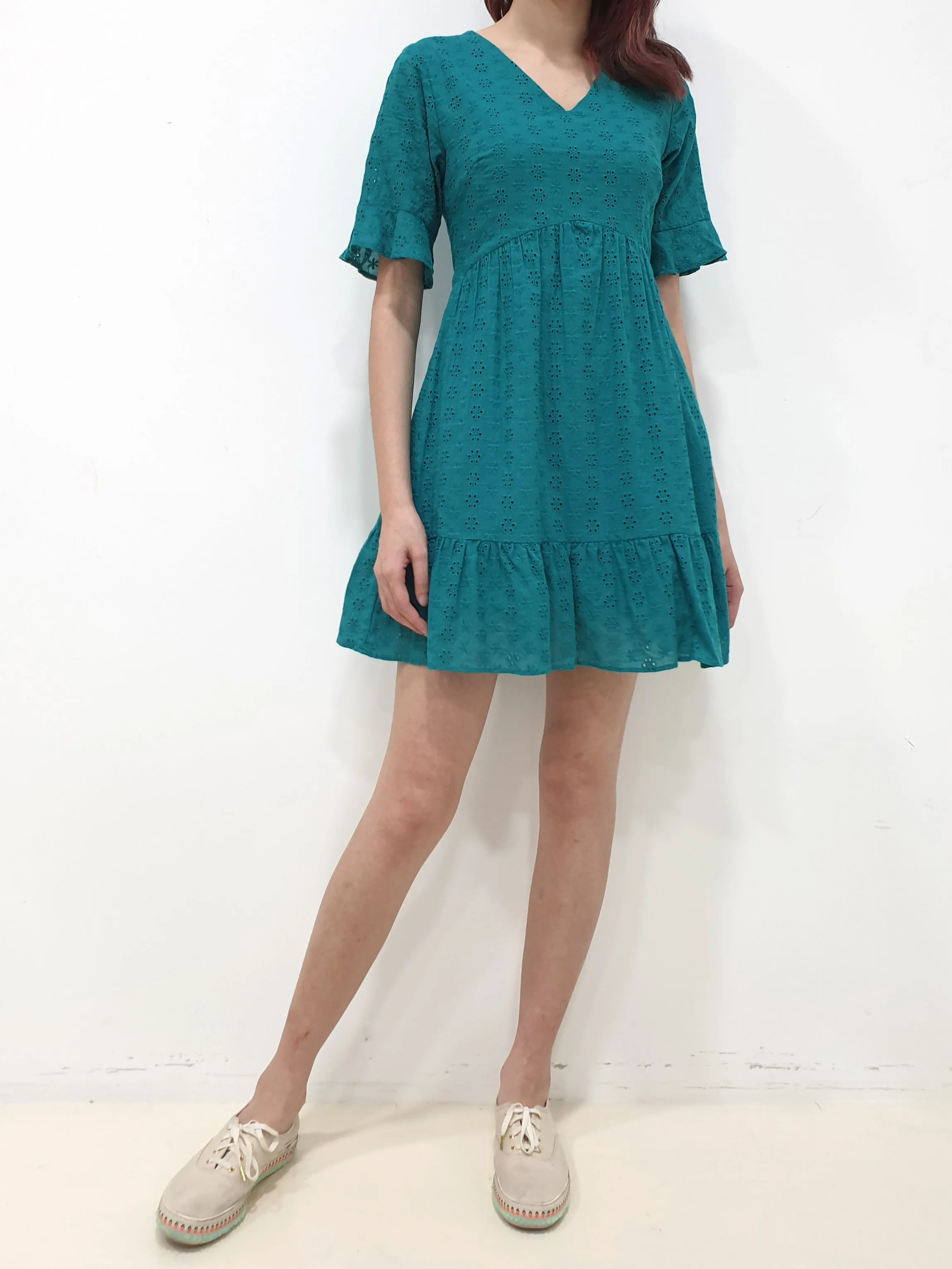 Eyelet Babydoll Dress - Teal (Non-returnable)