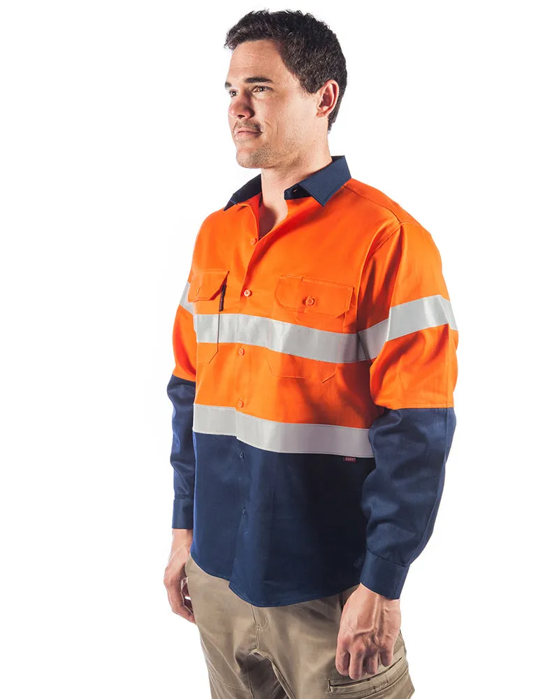 Flame Retardant 2 Tone Cotton Shirt with 3M Tape LS - Orange/Navy