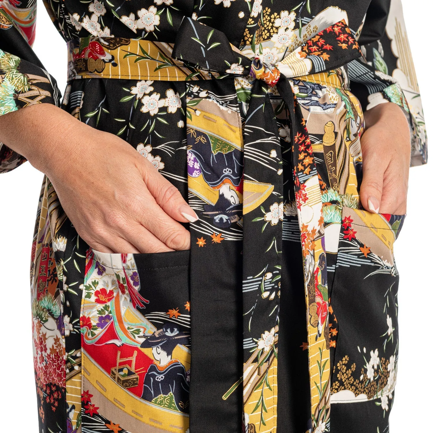 Geisha Short Black Japanese Kimono