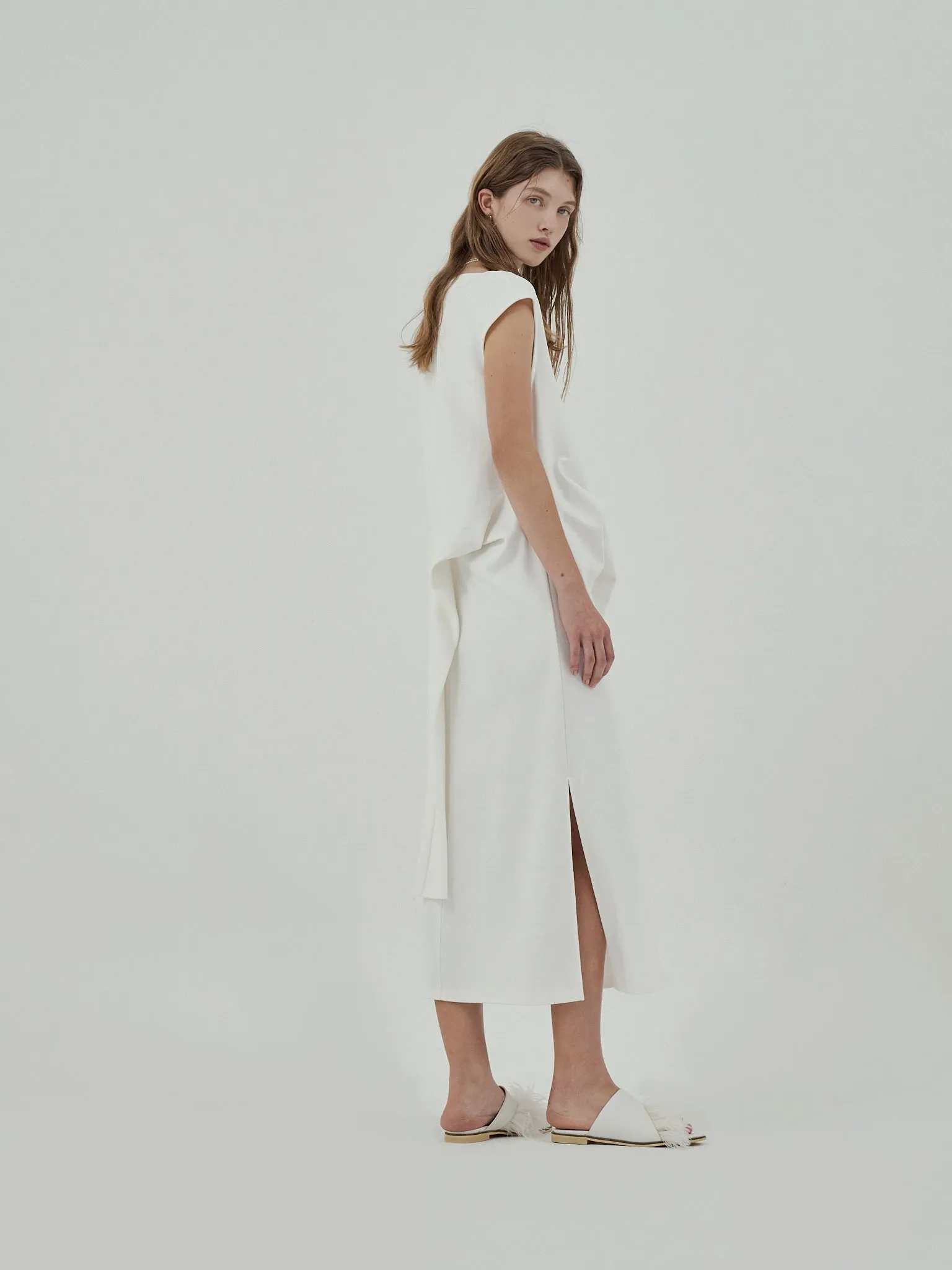 GOEN.J Knotted detail sleeveless cotton-jersey midi dress - White