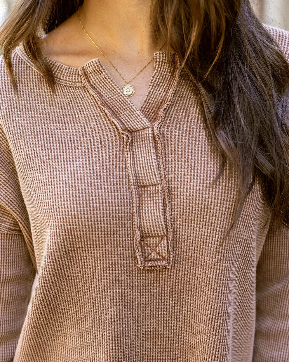 Grace & Lace Mineral Washed Waffle Henley - Copper