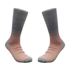 Gray to Orange Graduated Striped Pattern Dress Socks