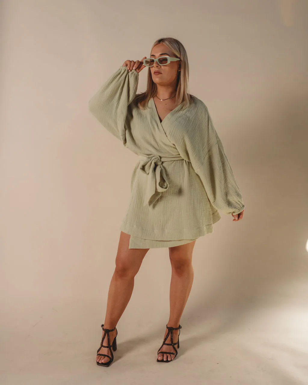 Green Organic Cotton Wrap Dress