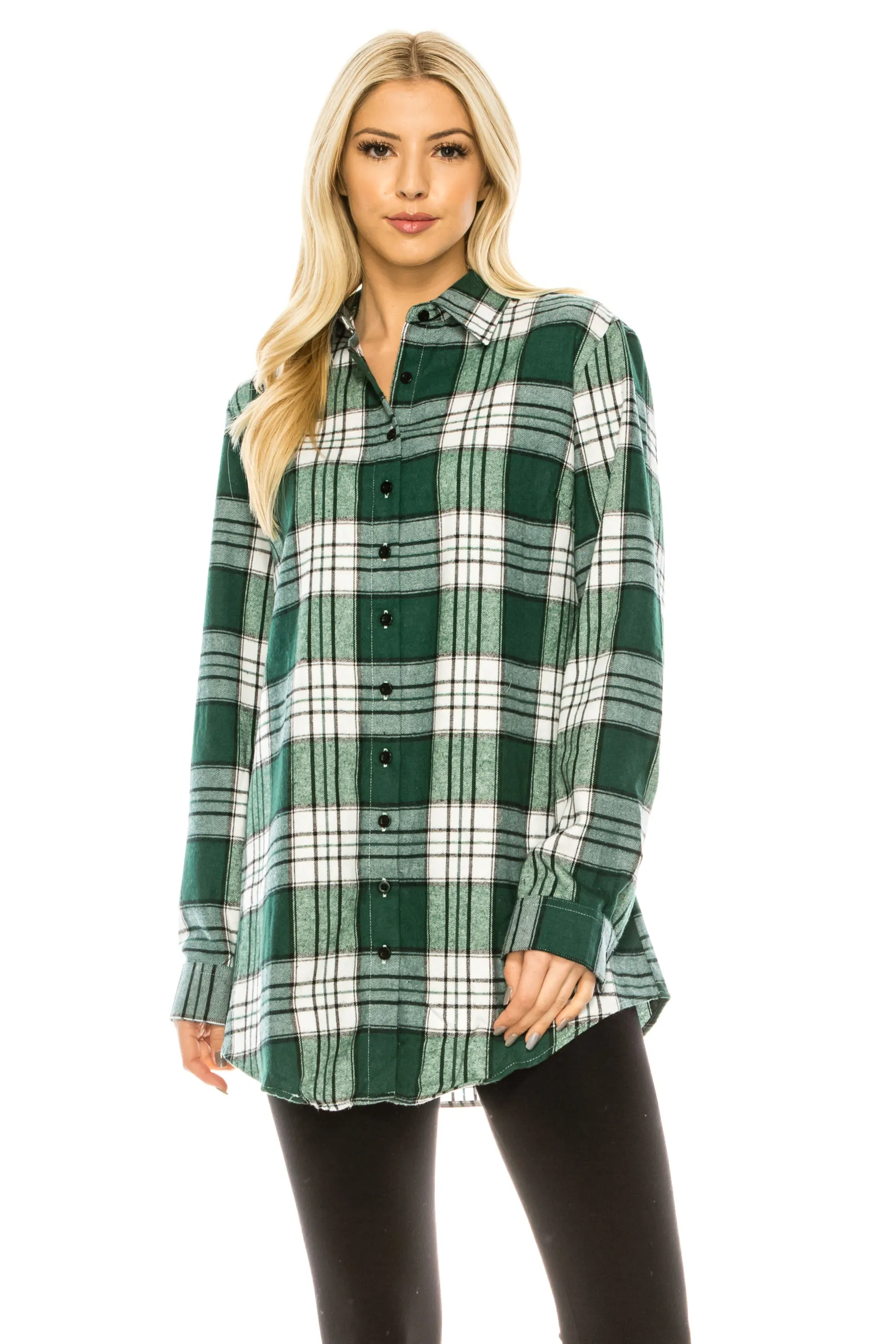 Haute Edition Women's Long Button Down Flannel Tunic Shirt with Plus