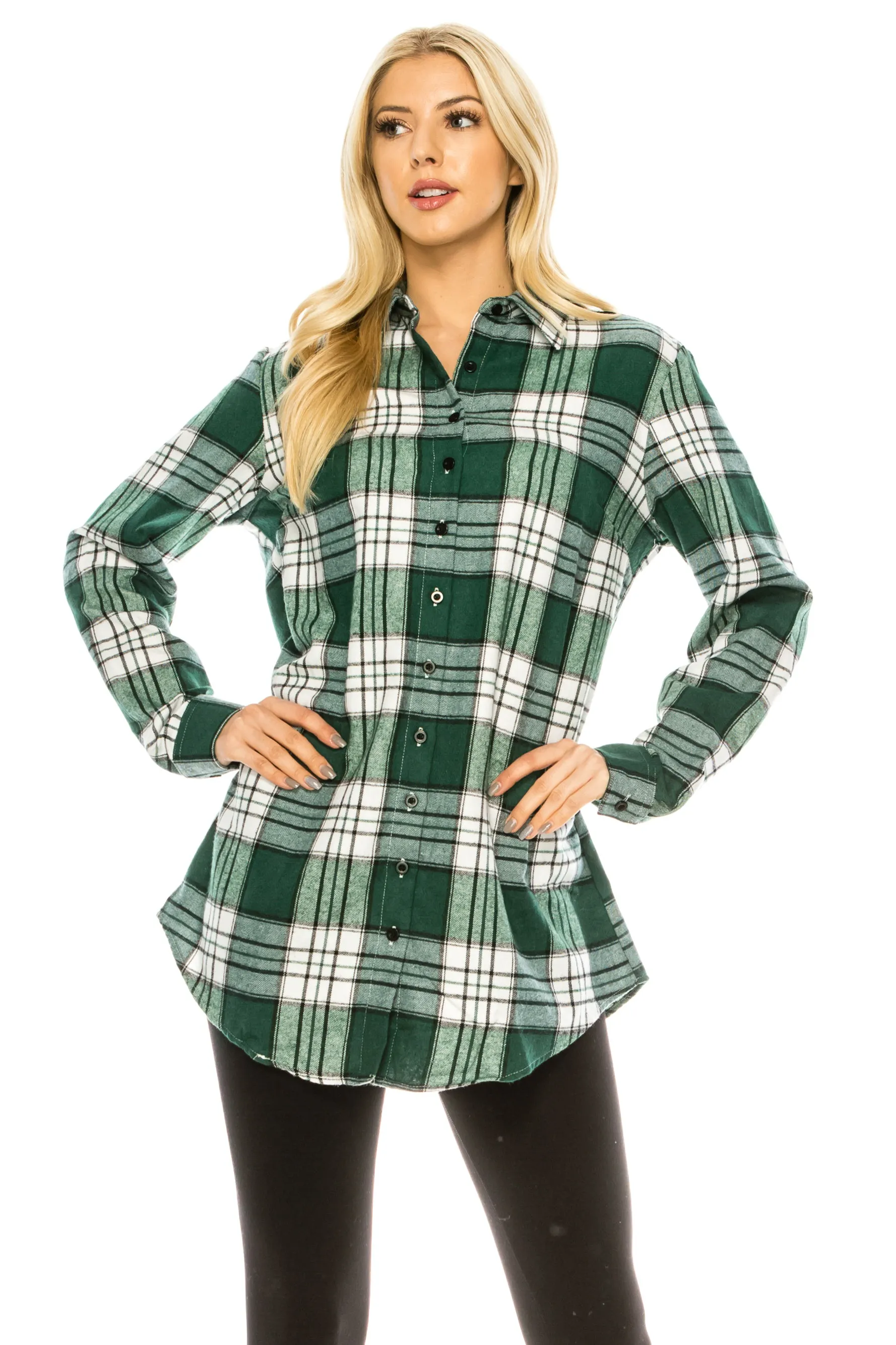 Haute Edition Women's Long Button Down Flannel Tunic Shirt with Plus