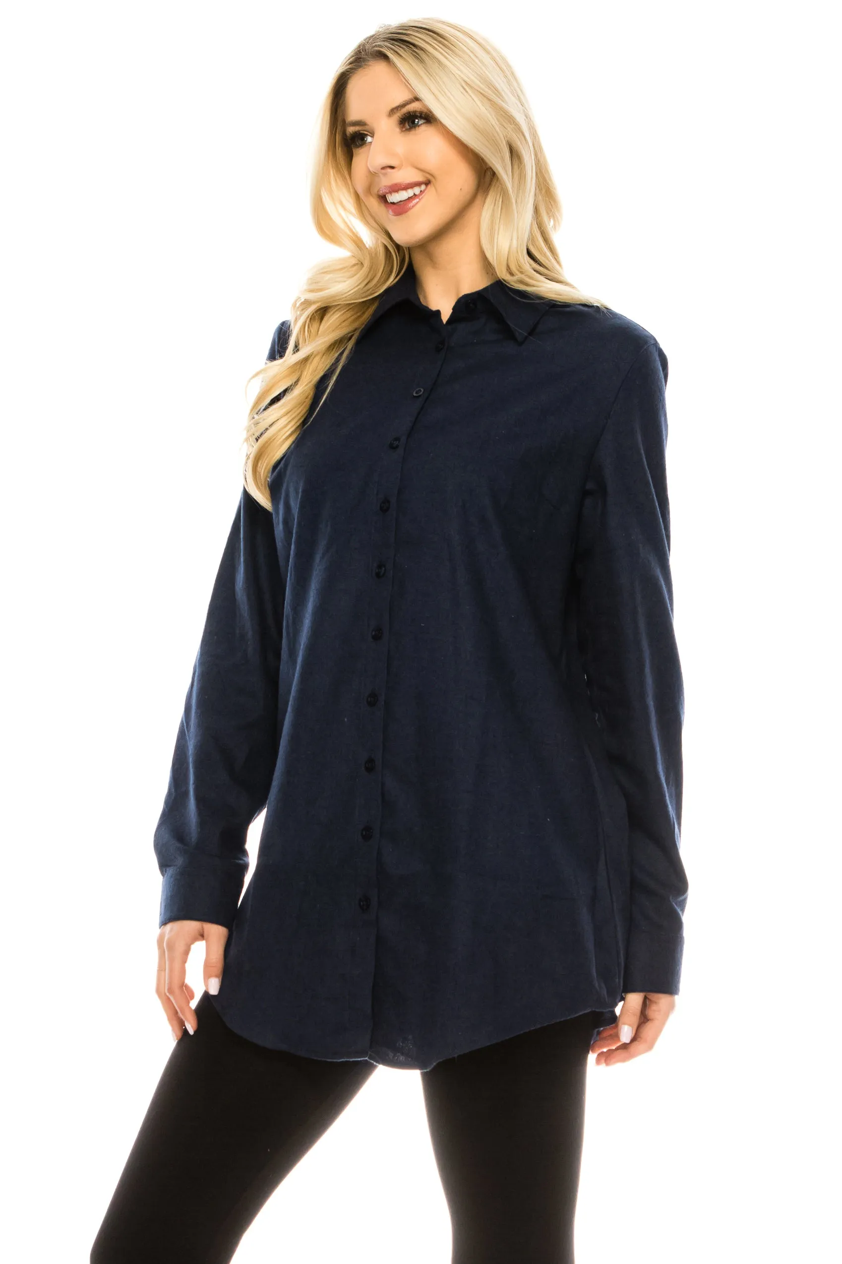 Haute Edition Women's Long Button Down Flannel Tunic Shirt with Plus