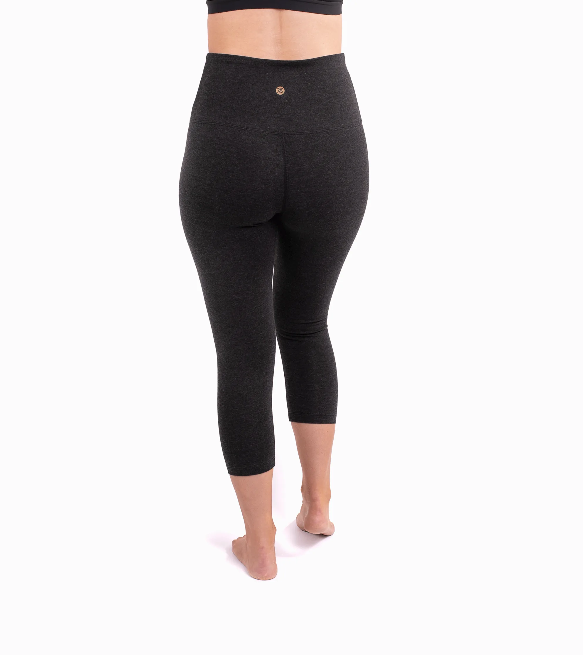 High Waist Black Melange Capri Leggings