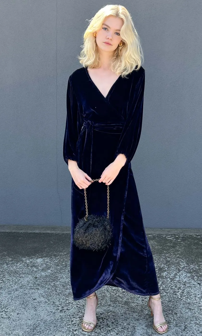 HOSS Royal Blue Velvet Silk Wrap Dress