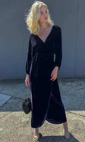 HOSS Royal Blue Velvet Silk Wrap Dress