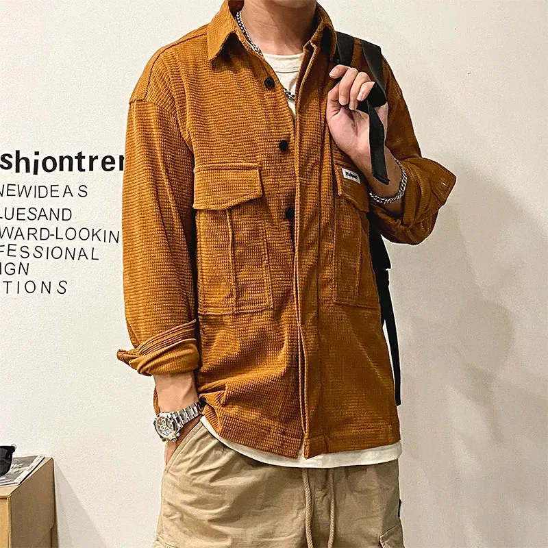 Japanese Streetwear Corduroy Long Sleeve Shirts - Casual Coats Plus Size Tops