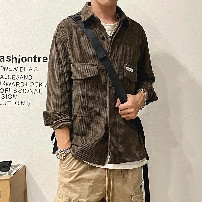 Japanese Streetwear Corduroy Long Sleeve Shirts - Casual Coats Plus Size Tops