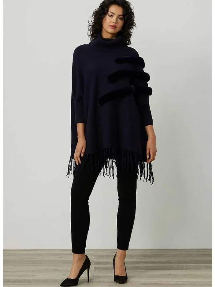 Joseph Ribkoff Black Poncho With Faux Fur Detail 214916 11