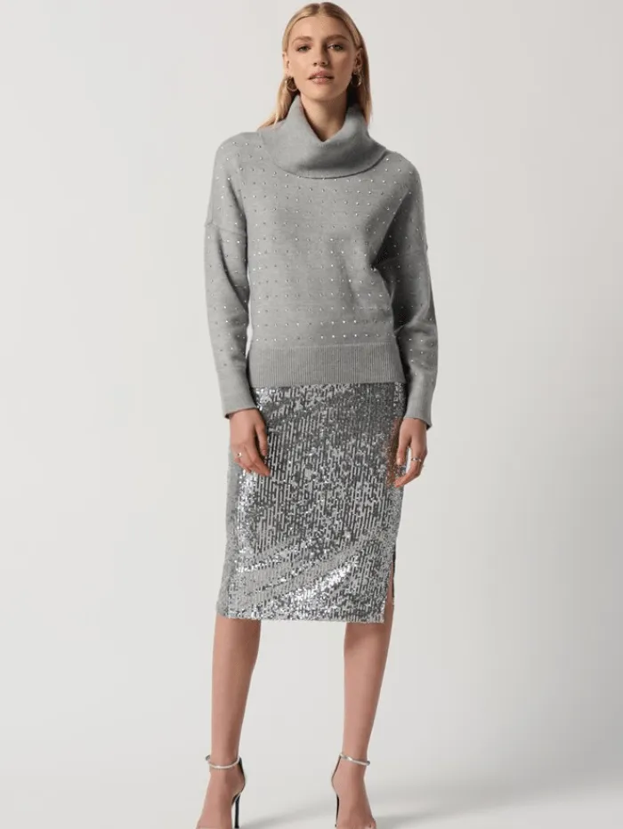 Joseph Ribkoff Cowl Neck Jumper In Light Grey With Sequin Detail 234909 2399