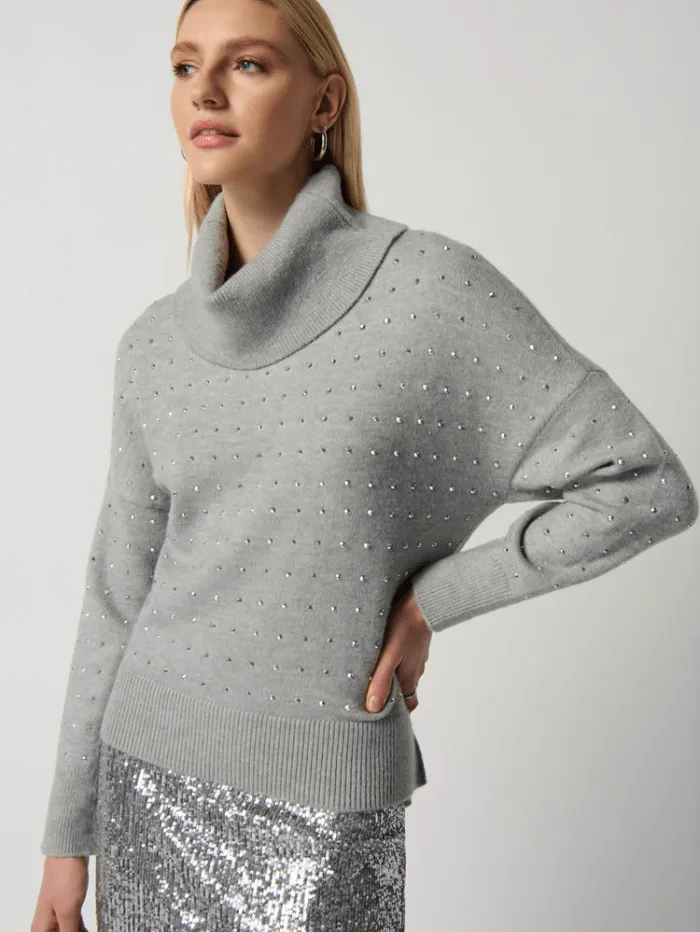 Joseph Ribkoff Cowl Neck Jumper In Light Grey With Sequin Detail 234909 2399