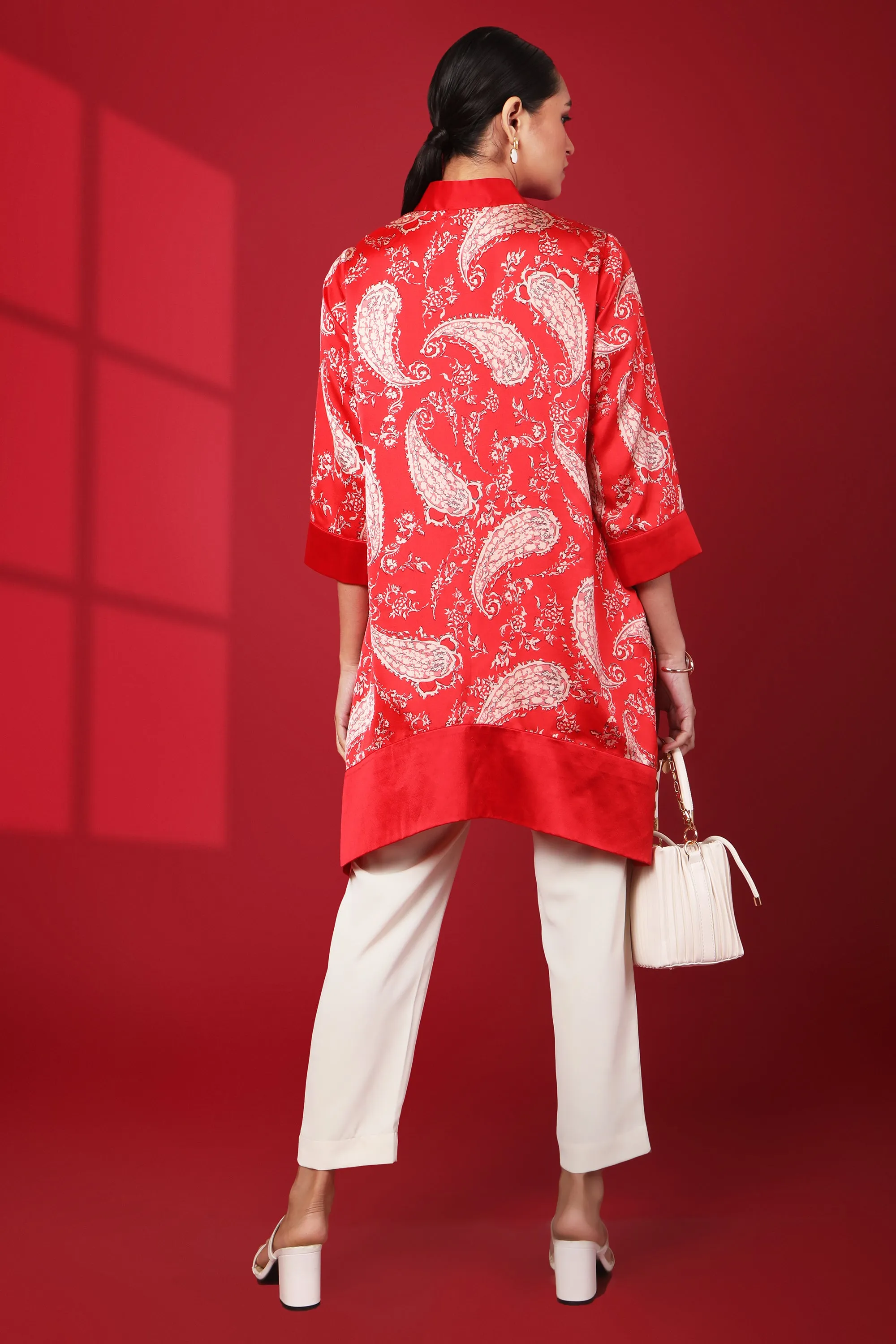 Kaya Solid Red & Paisley Printed Tunic