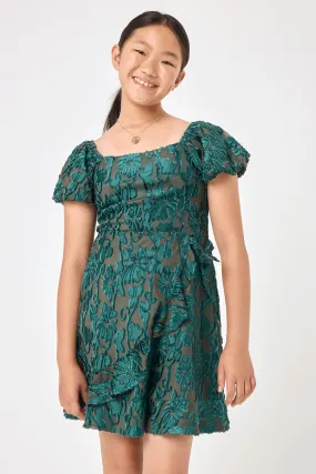 Kids Dark Teal Burnout Velvet Wrap Dress