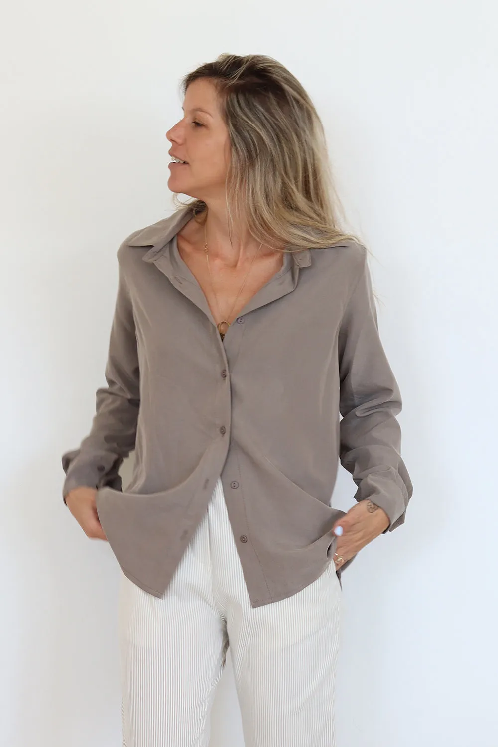 Latte Long Sleeve Buttoned Shirt