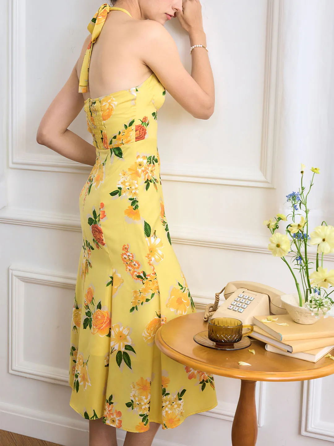 Liberty Chiffon Print Halter Neck Dress