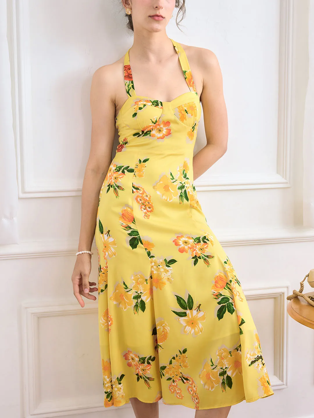 Liberty Chiffon Print Halter Neck Dress