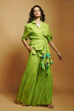 LIME GREEN WRAP LONG SHIRT