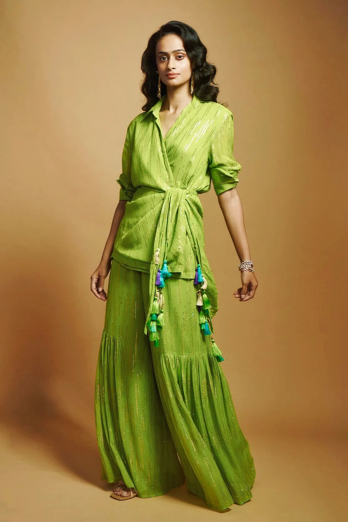 LIME GREEN WRAP LONG SHIRT