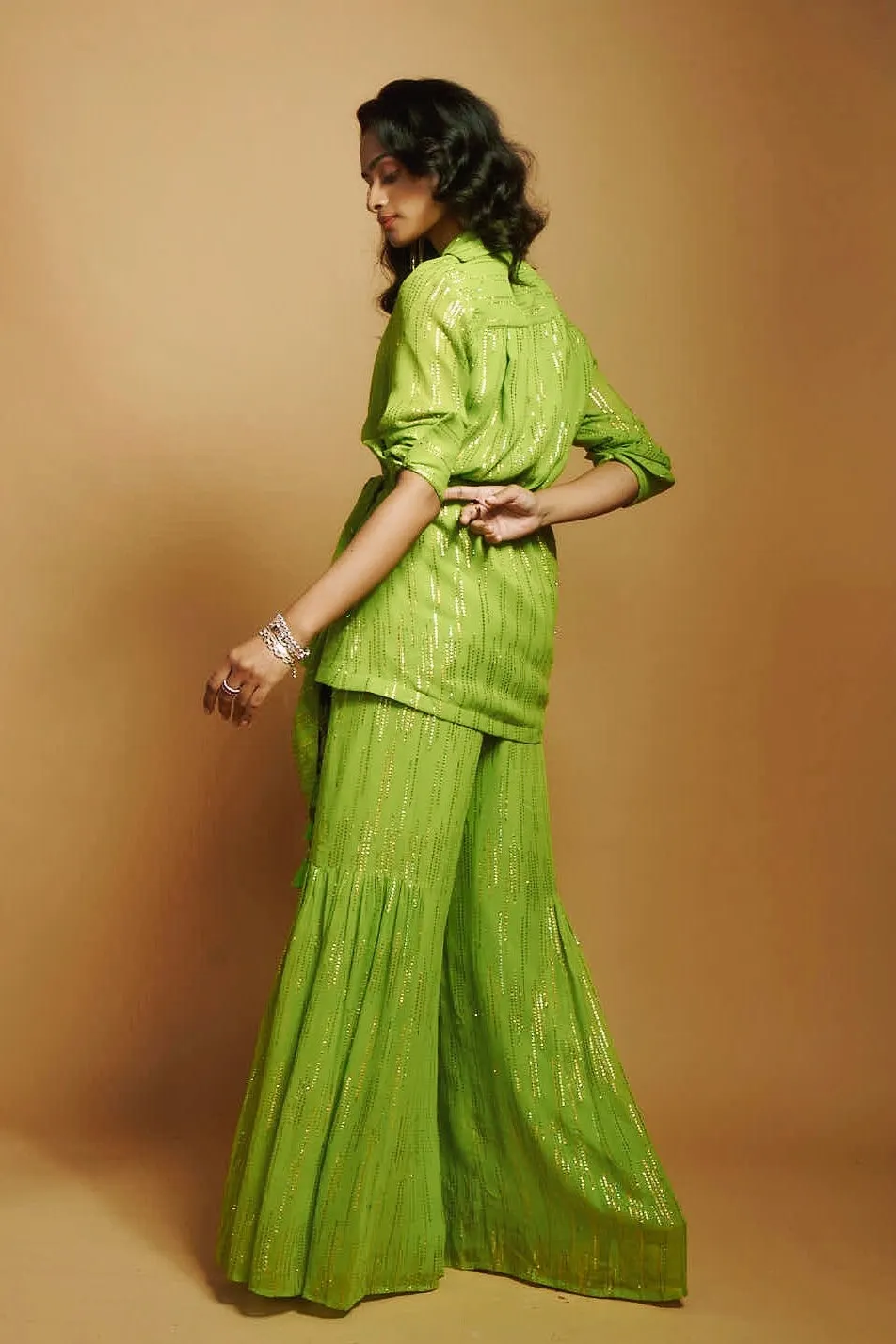 LIME GREEN WRAP LONG SHIRT