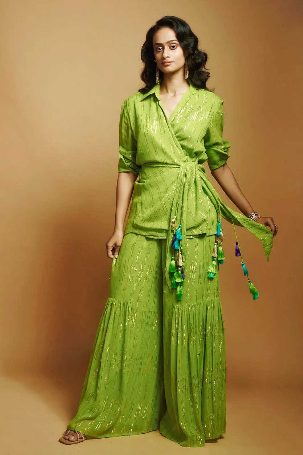 LIME GREEN WRAP LONG SHIRT