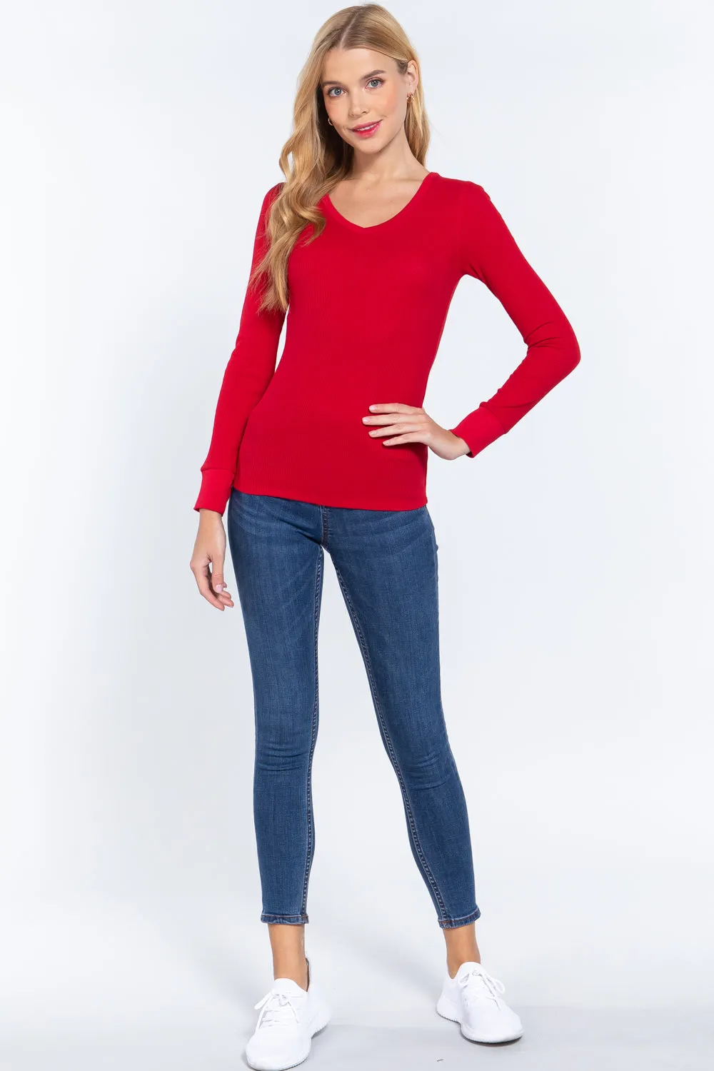 Long Slv V-neck Thermal Top - 16 colors