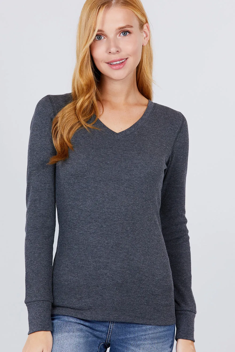 Long Slv V-neck Thermal Top - 16 colors